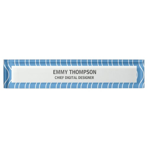 Pastel Blue Wave Company Business Job Title Desk Desk Name Plate