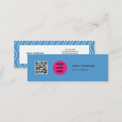 Pastel Blue Wave QR Scan Company Mini Business Card
