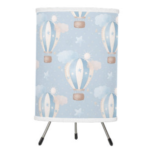 Pastel Blue Whimsical Hot Air Balloons and Clouds Tripod Lamp