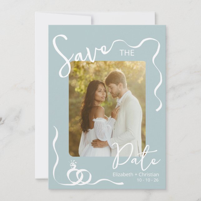 Pastel Blue Whimsical Romantic Photo Save the Date Invitation (Front)