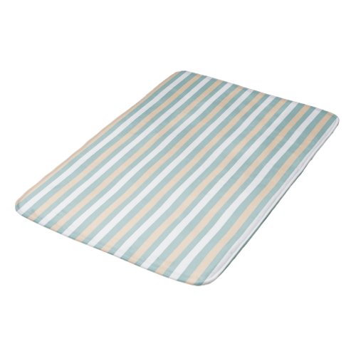 Pastel blue white and blush stripes bath mat