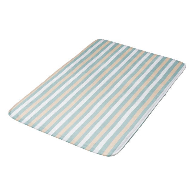Pastel blue, white and blush stripes bath mat (Angled)