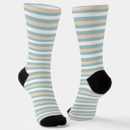 Pastel blue white and blush stripes socks