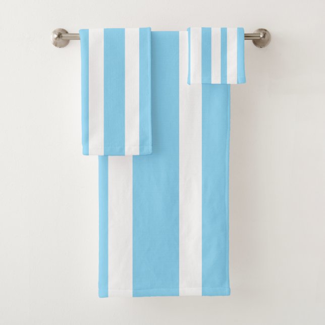Pastel Blue White Cabana Stripes Bath Towel Set (Insitu)