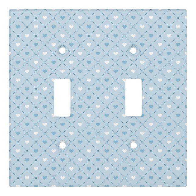 PASTEL BLUE & WHITE DIAMOND PATTERNS OF HEARTS LIGHT SWITCH COVER (Front)