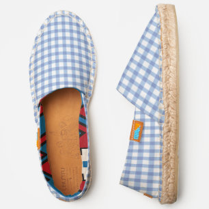 Pastel Blue & White Gingham Plaid Checker Pattern Espadrilles