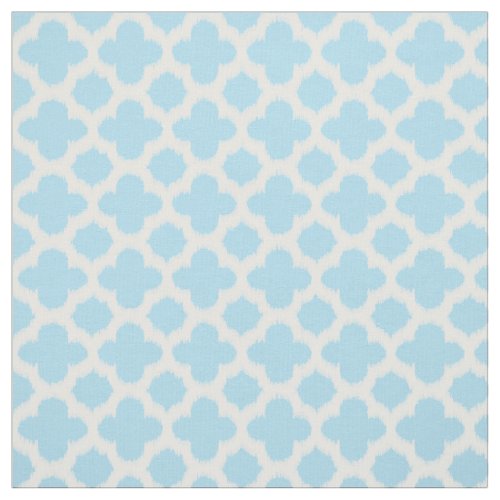 Pastel Blue White Ikat Quatrefoil Art Pattern Fabric