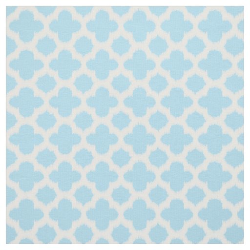 Pastel Blue White Ikat Quatrefoil Art Pattern Fabric