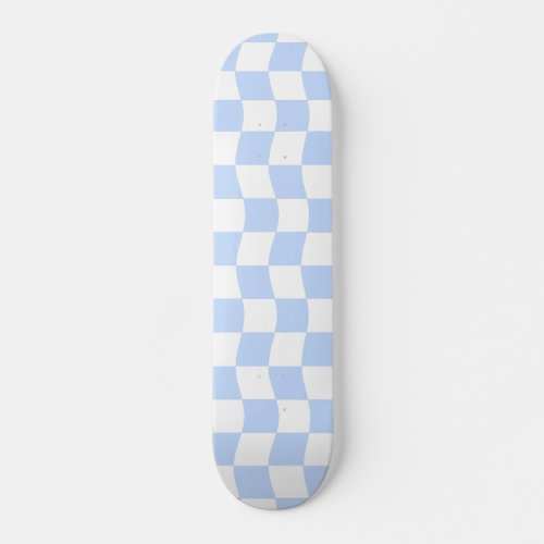 Pastel Blue White Kids Wavy Checkerboard Pattern Skateboard