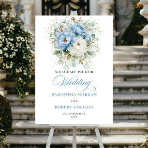 Pastel blue white peony greenery gold border welco foam board