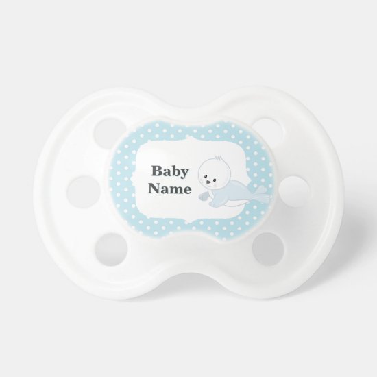 Pastel Blue-White Polka-Dots•Baby Seal•Custom Pacifier