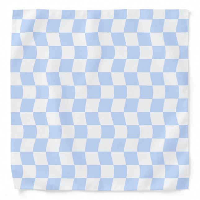 Pastel Blue White Retro Checkerboard Pattern Bandana (Front)