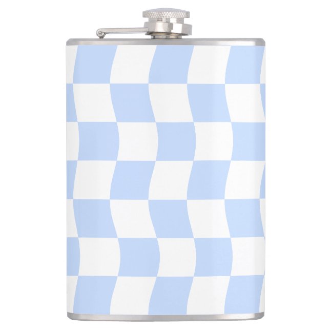 Pastel Blue White Retro Checkerboard Pattern Flask (Front)