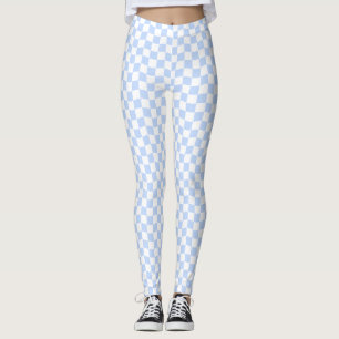 Pastel Blue White Retro Checkerboard Pattern Leggings
