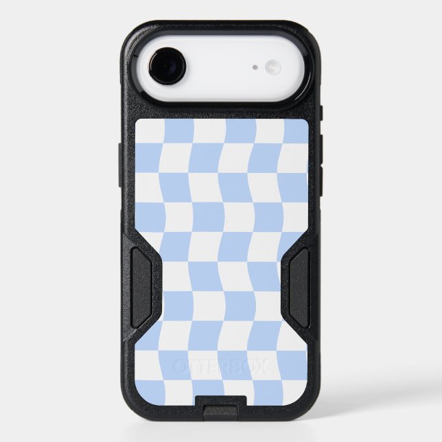 Pastel Blue White Retro Checkerboard Pattern Otterbox iPhone Case (Back)