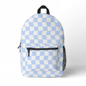 Pastel Blue White Retro Checkerboard Pattern Printed Backpack