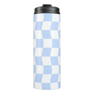 Pastel Blue White Retro Checkerboard Pattern Thermal Tumbler