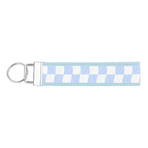 Pastel Blue White Retro Checkerboard Pattern Wrist Keychain