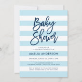 Pastel Blue & White Stripes Blue Baby Shower Invitation (Front)