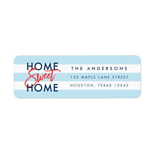 Pastel Blue White Stripes Home Sweet Home Label
