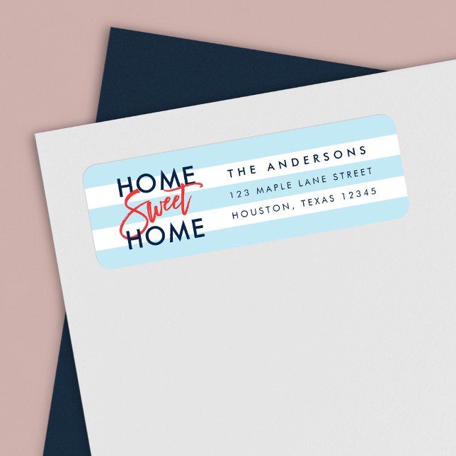 Pastel Blue White Stripes Home Sweet Home Label (Creator Uploaded)