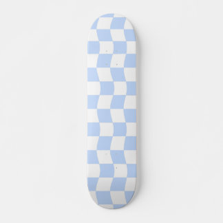 Pastel Blue White Wavy Checkerboard Pattern Skateboard