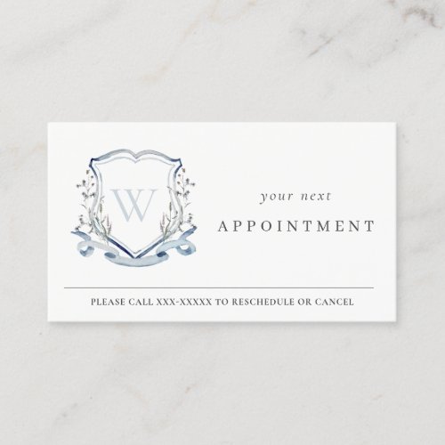 Pastel Blue Wildflower Crest Monogram Appointment  Business Card