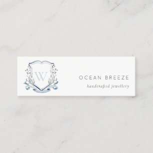 Pastel Blue Wildflower Watercolor Crest Monogram Mini Business Card