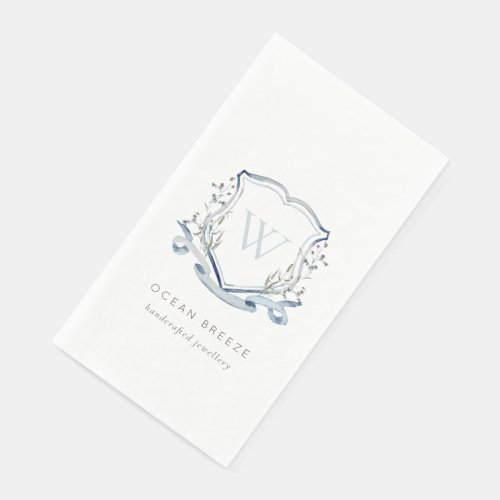 Pastel Blue Wildflower Watercolor Crest Monogram Paper Guest Towels