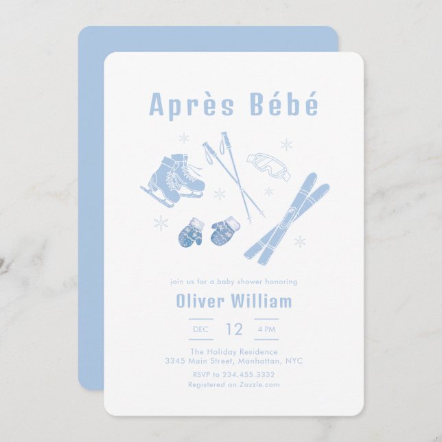 Pastel Blue Winter Après Bébé Ski Baby Shower   Invitation (Front/Back)