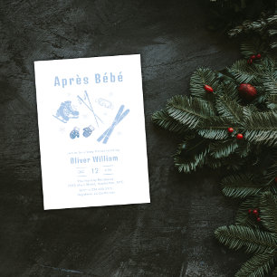 Pastel Blue Winter Après Bébé Ski Baby Shower Invitation