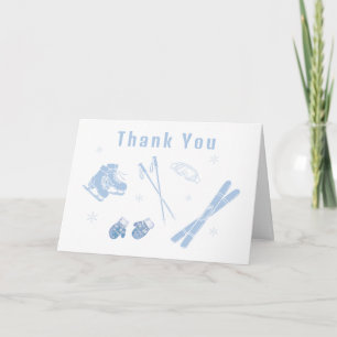 Pastel Blue Winter Après Bébé Ski Boy Baby Shower  Thank You Card