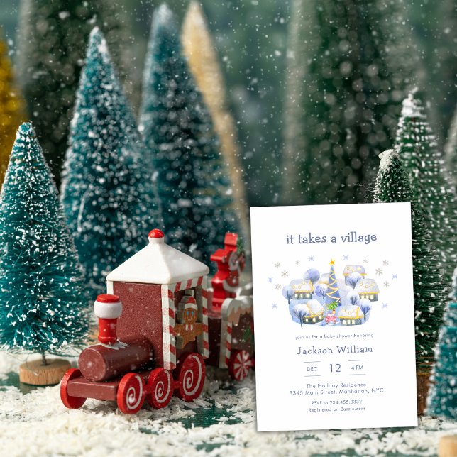 Pastel Blue Winter It Take A Village Baby Shower Invitation (Pastel Blue Winter It Take A Village Baby Shower Invitation)