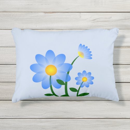 Pastel Blue with Cornflower Blue Flowers Outdoor Pillow