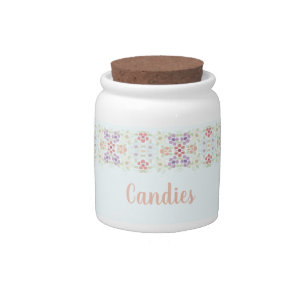 Pastel Blue With Floral Patterned Accent Candy Jar
