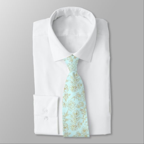 Pastel Blue with Gold Roses Neck Tie