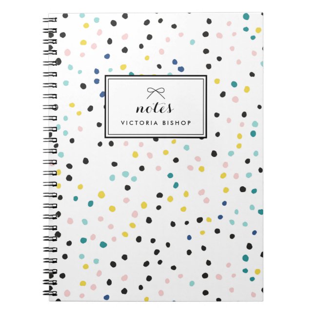Pastel Blue Yellow Confetti Pattern Personalized Notebook (Front)