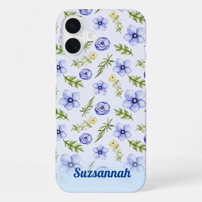 Pastel Blue Yellow Floral Greenery Pattern Custom  iPhone Case (Back)