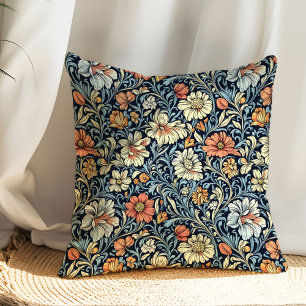 Pastel blue yellow rust Art nouveau William Morris Throw Pillow