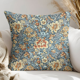 Pastel blue yellow rust Art nouveau William Morris Throw Pillow