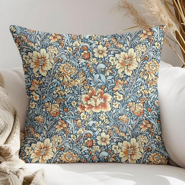 Pastel blue yellow rust Art nouveau William Morris Throw Pillow (Pastel blue yellow rust Art nouveau William Morris Throw Pillow)