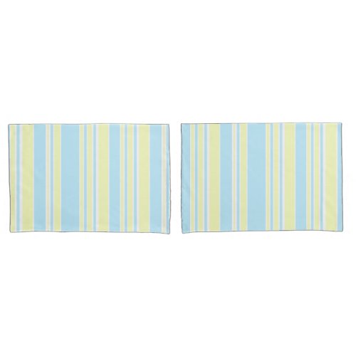 Pastel Blue Yellow White Stripe Pillow Cases