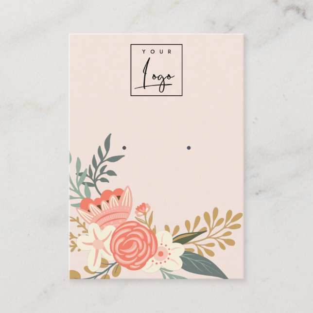 Pastel Blush Ambrosia Floral Logo Earring Display Business Card (Front)