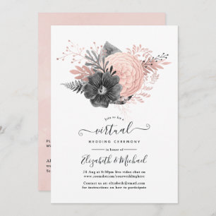Pastel Blush and Charcoal Floral Virtual Wedding Invitation