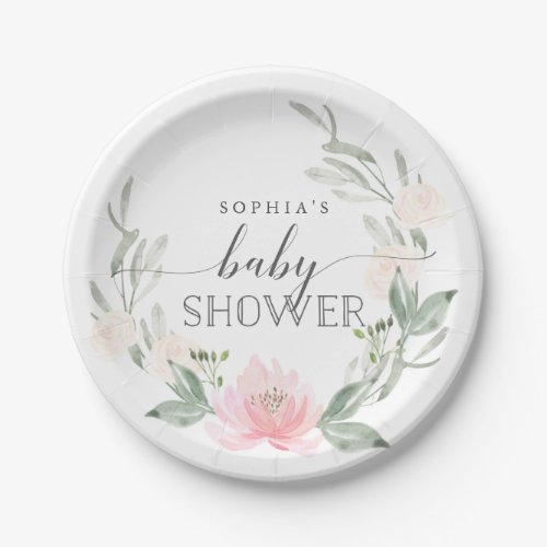 Pastel Blush Baby Shower Paper Plate