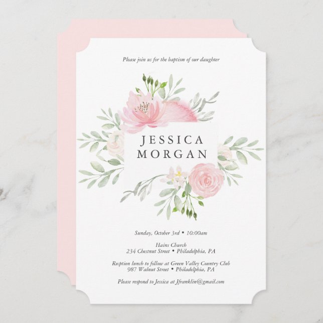 Pastel Blush Baptism Invitation (Front/Back)