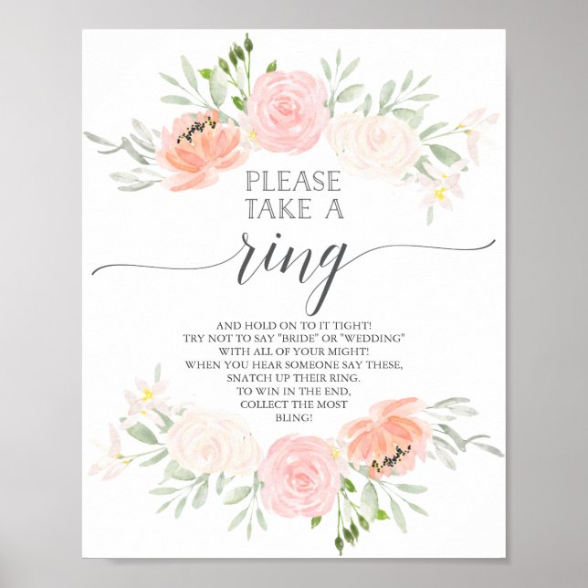 Pastel Blush Bridal Shower Ring Game Poster (Front)