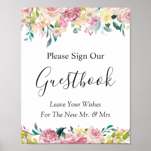 Pastel Blush Chic Floral Wedding Guestbook Sign