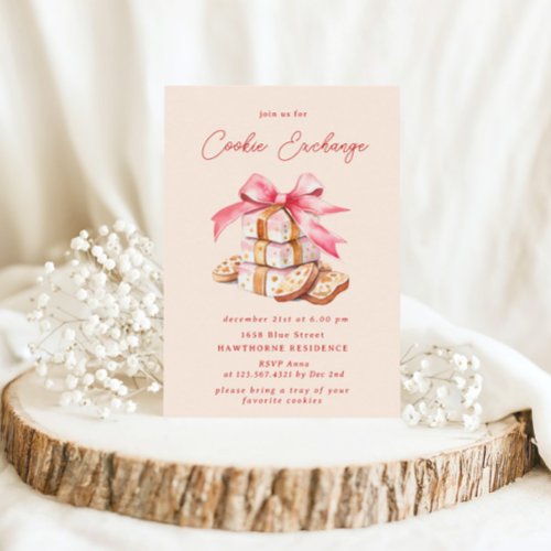 Pastel Blush Cookie Exchange Christmas Party Invitation