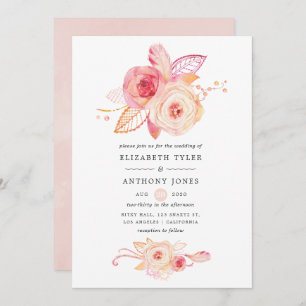 Pastel Blush Floral and Lace Wedding Invitation